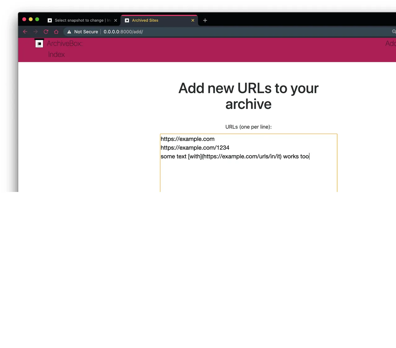 ArchiveBox interface