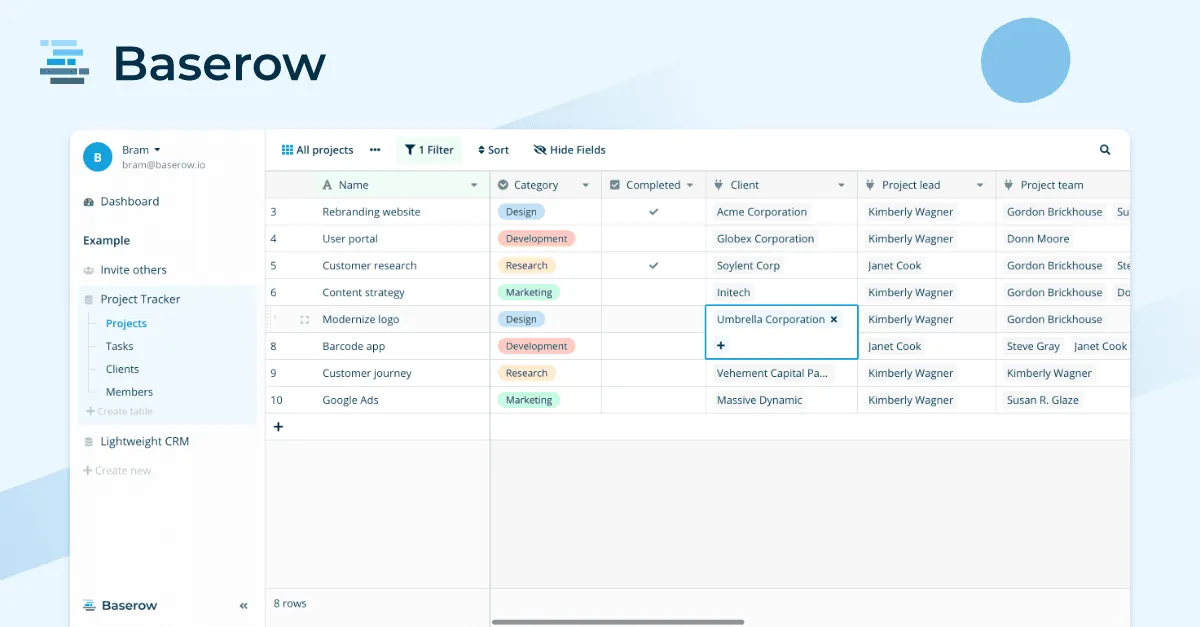 Baserow interface