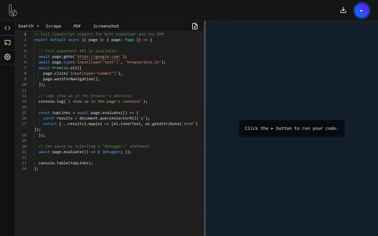 Browserless interface