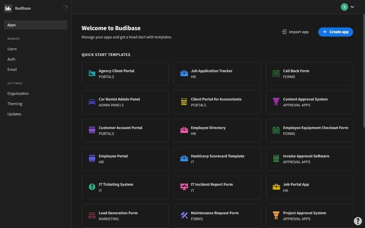 Budibase interface