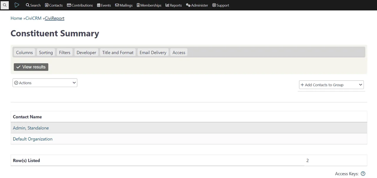 CiviCRM interface