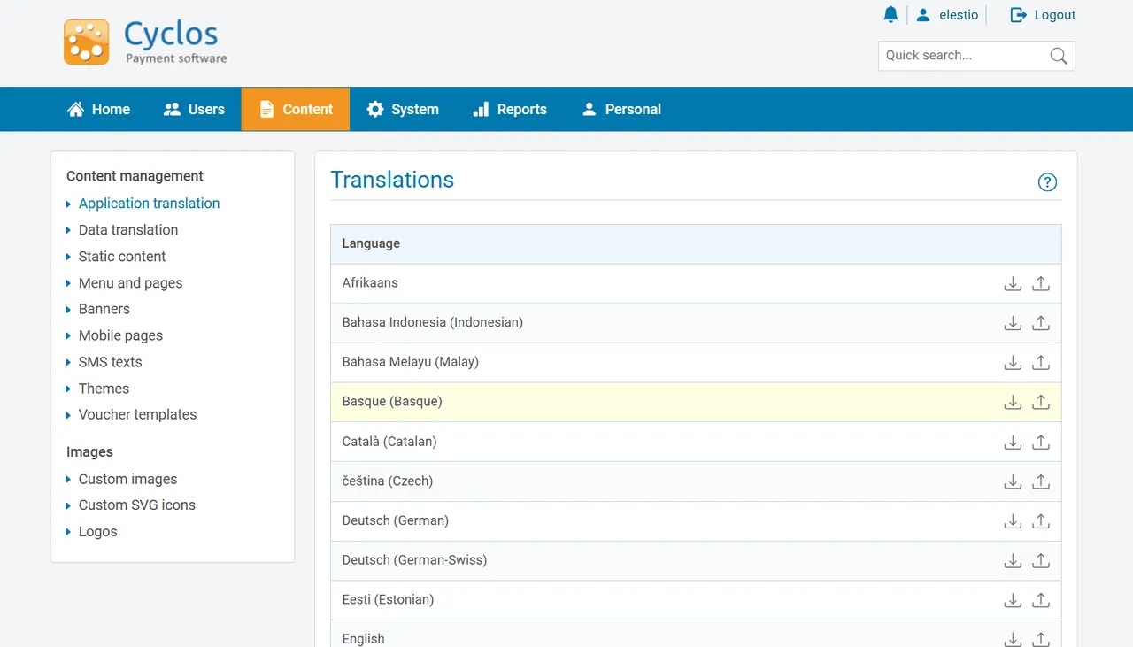 Cyclos interface