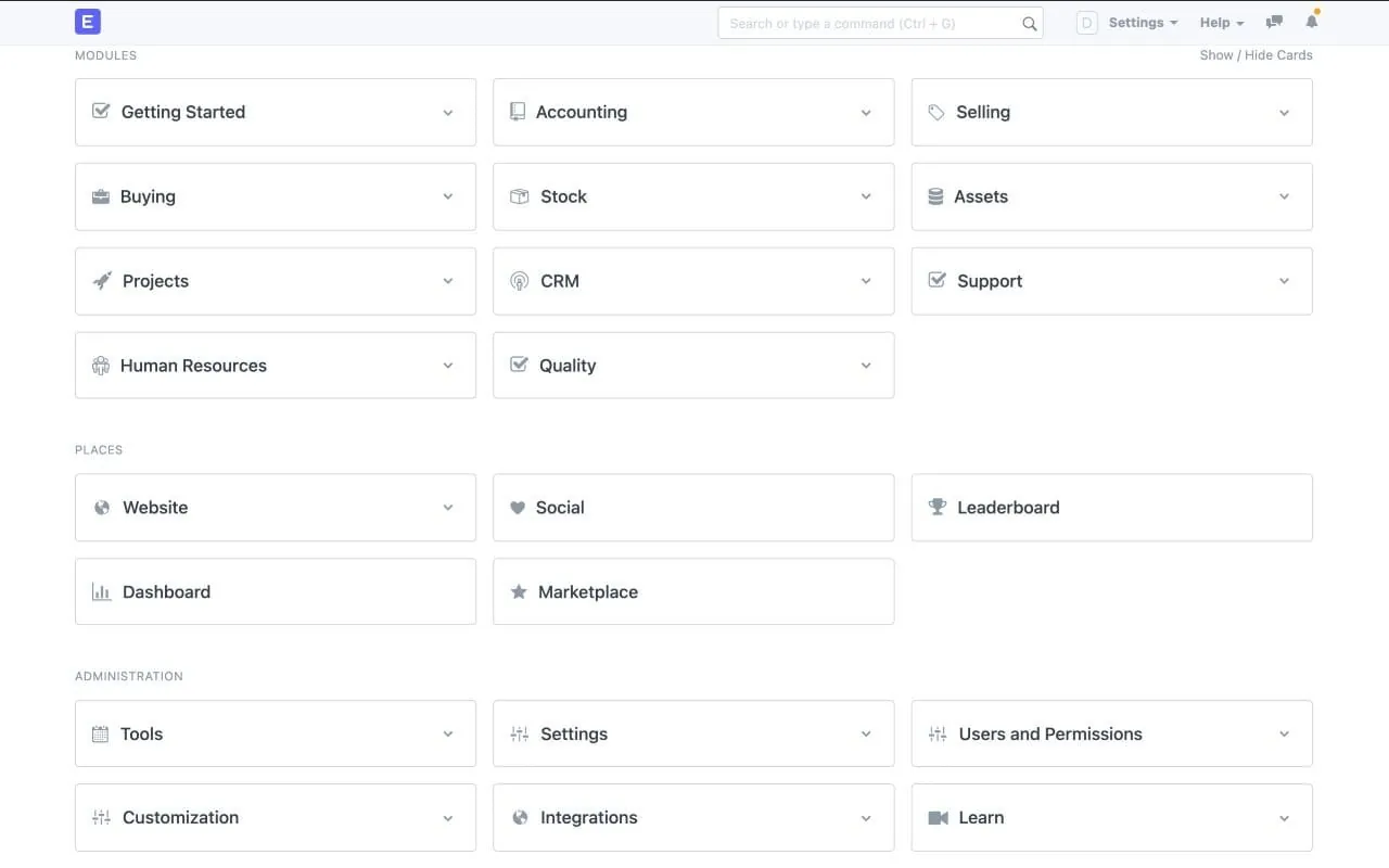 ERPNext interface