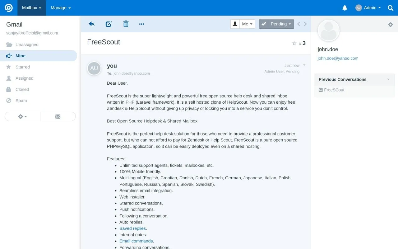 FreeScout screenshot 2
