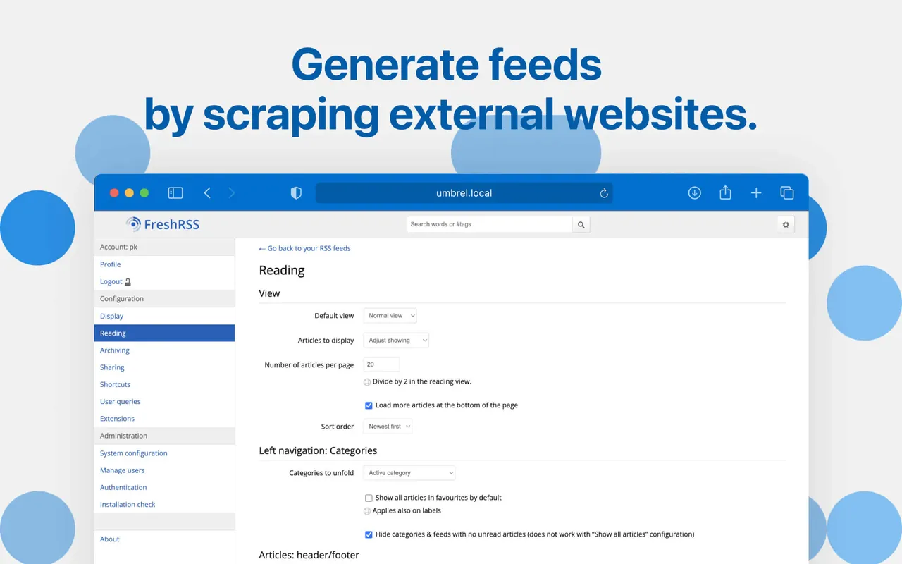 FreshRSS interface