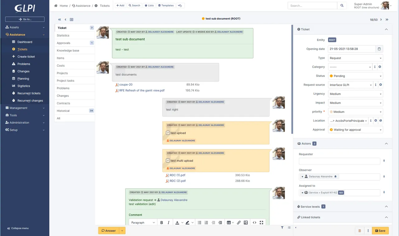 GLPI interface