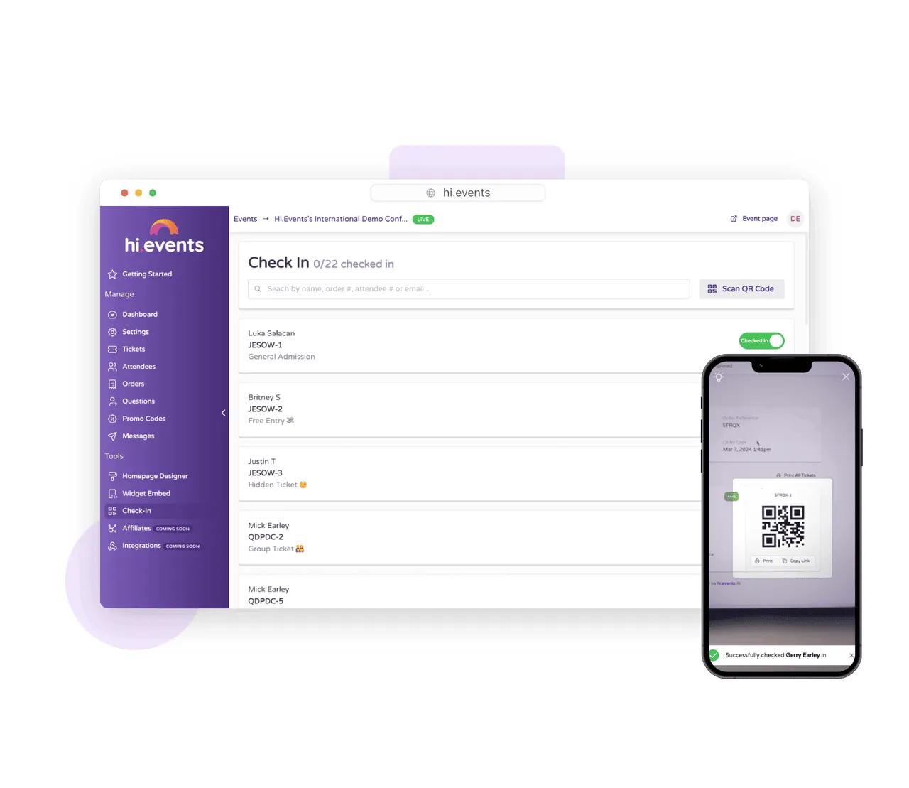 Hi.Events interface