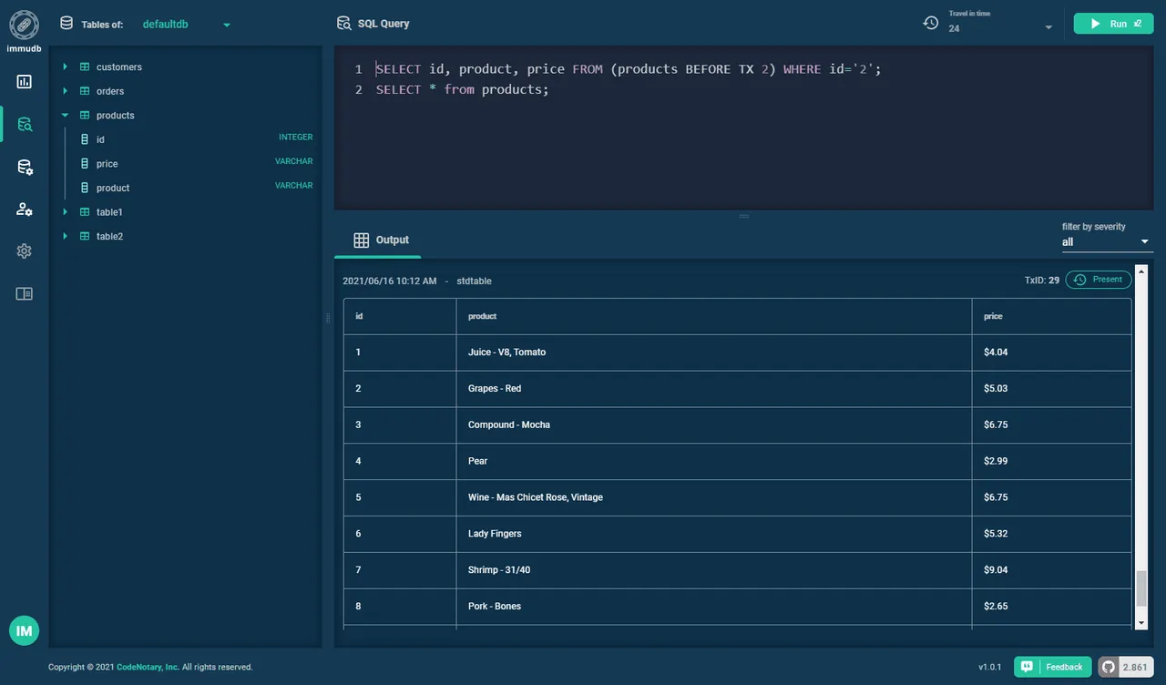 ImmuDB screenshot 2