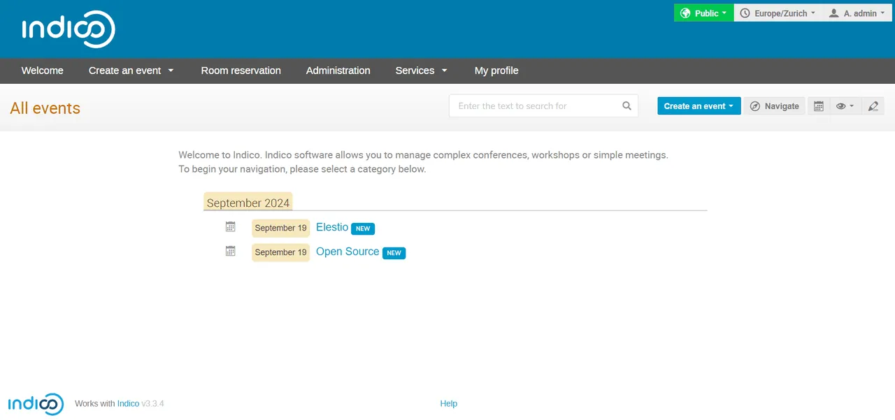 Indico interface