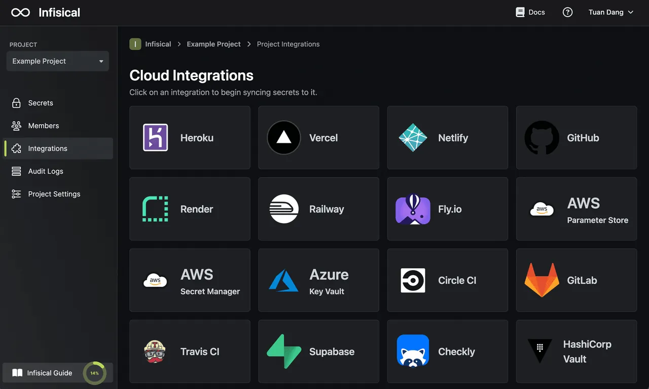 Infisical interface