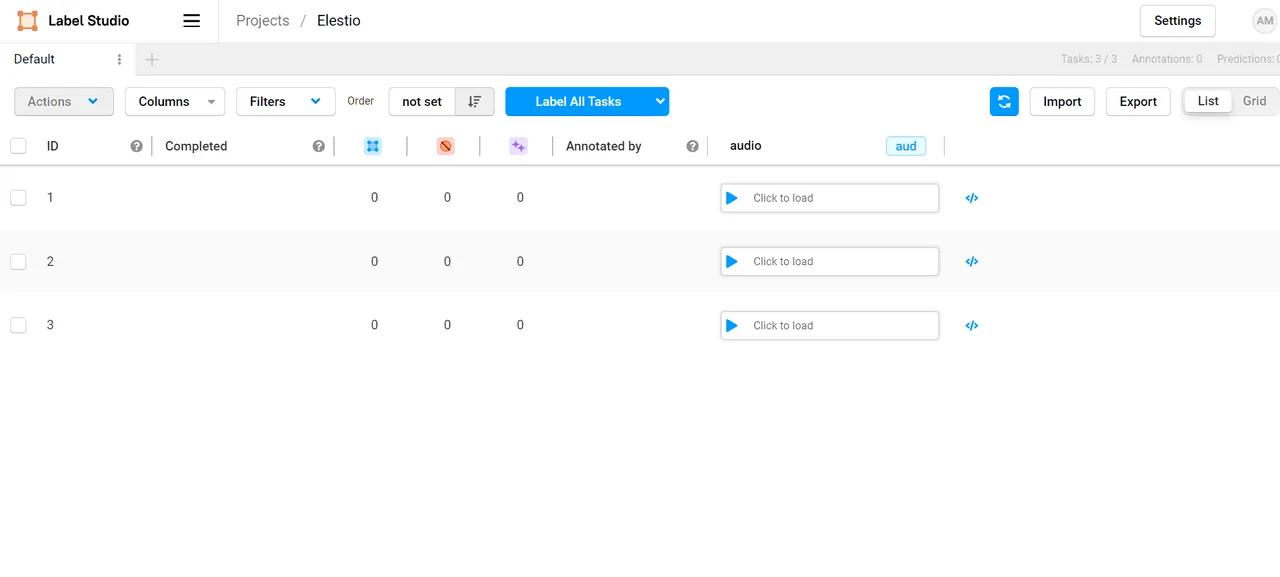 LabelStudio interface