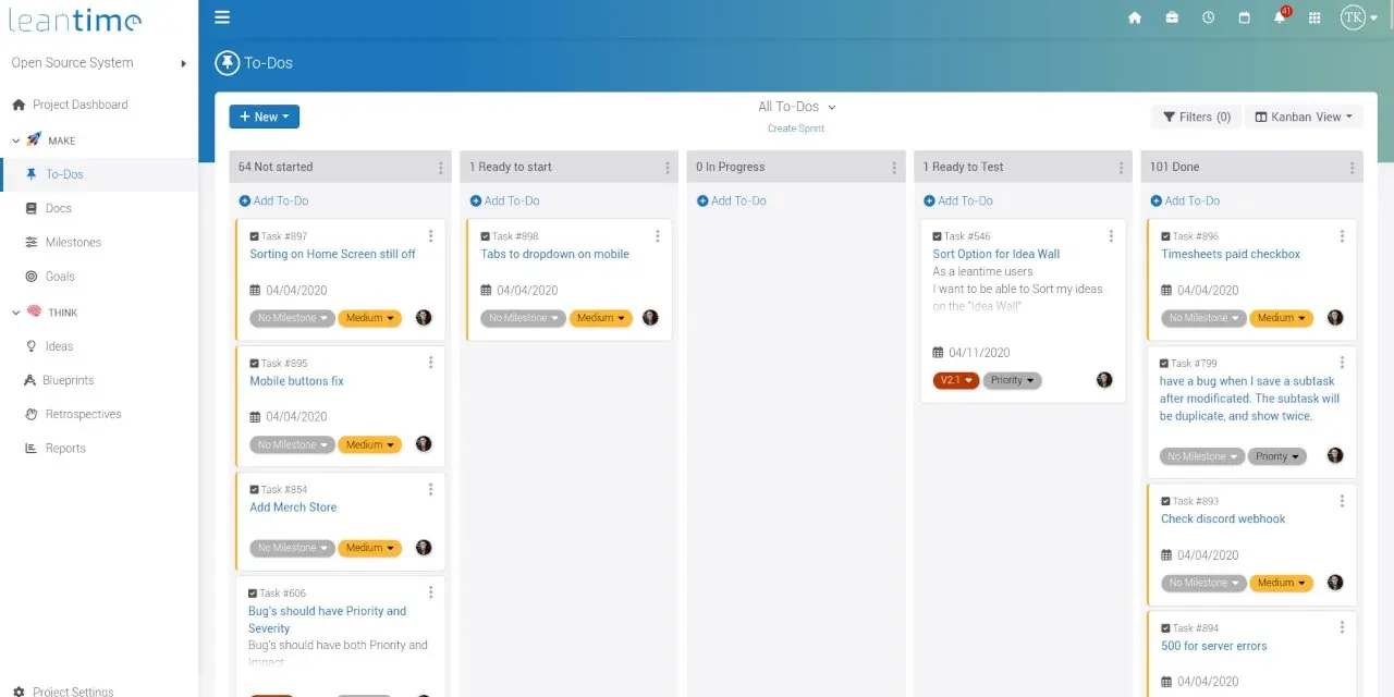 Leantime interface