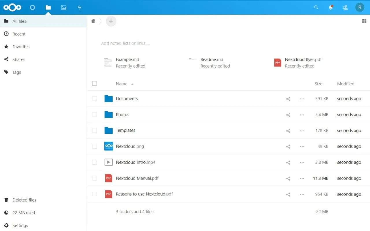 Nextcloud interface