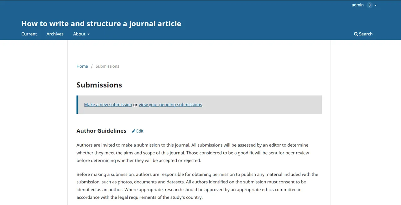 OJS screenshot 2