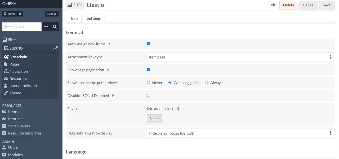 Omeka interface