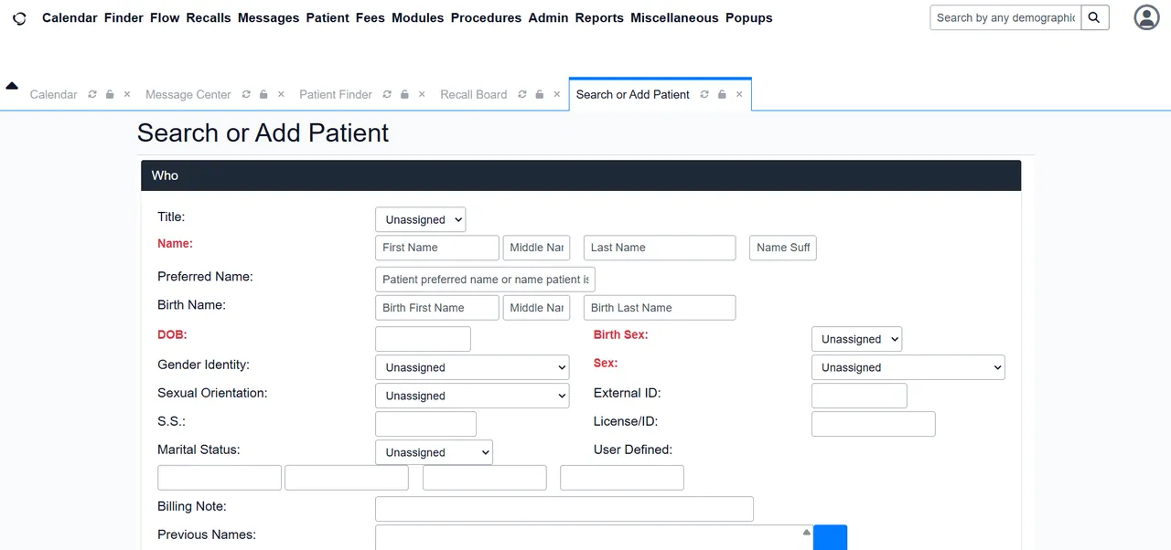 OpenEMR interface