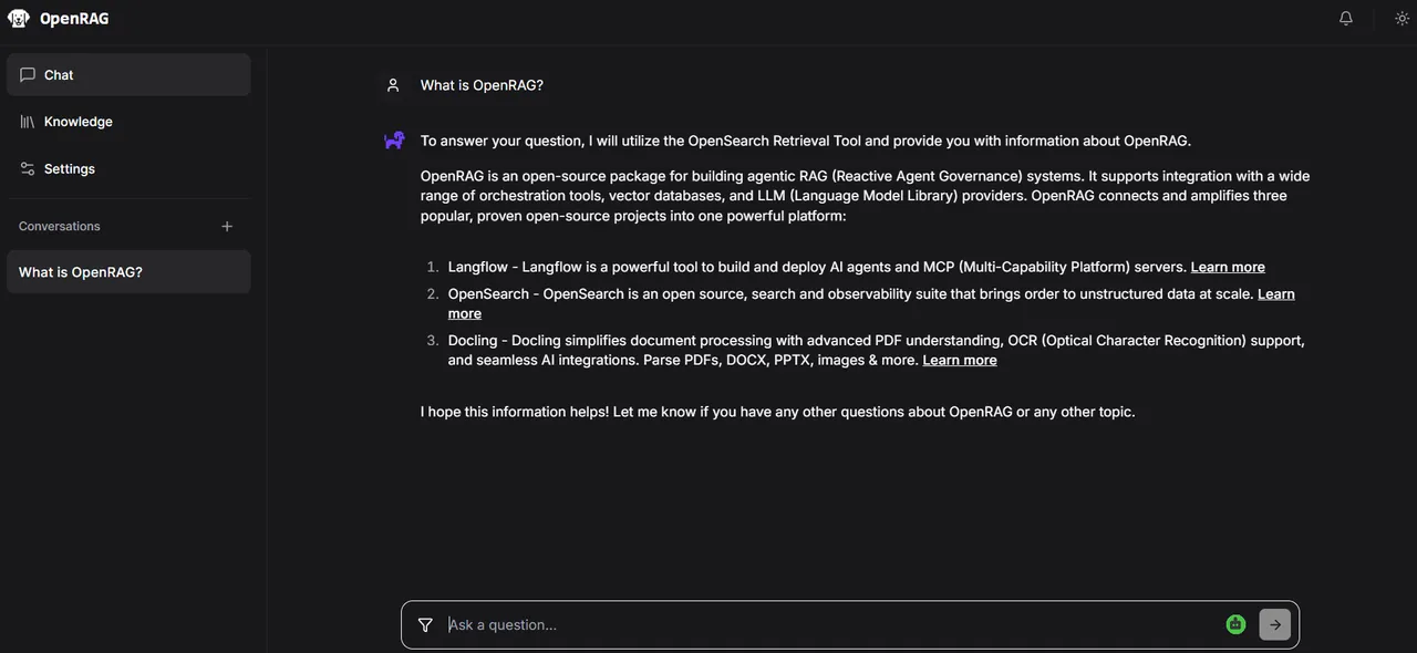 OpenRAG screenshot 2