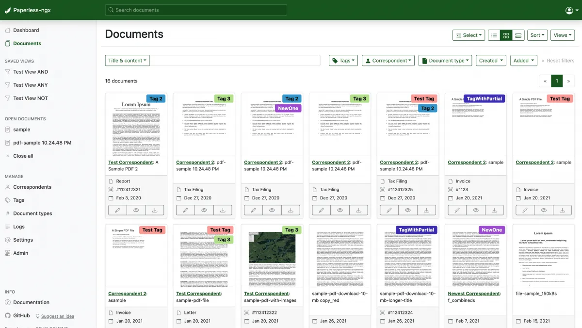 Paperless-ngx interface