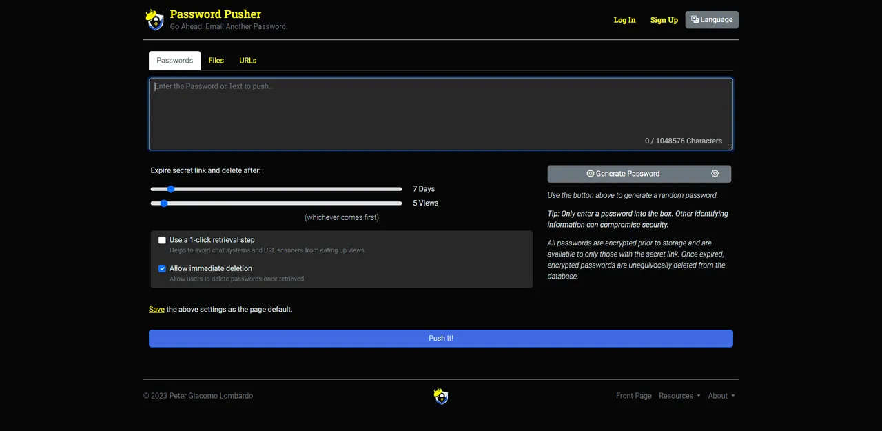 Password Pusher screenshot 2