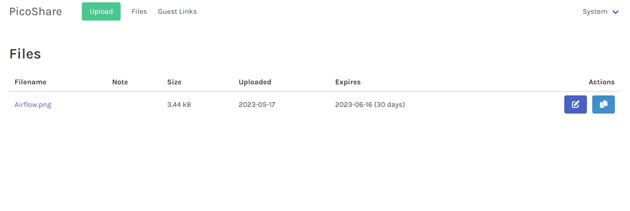 Picoshare interface