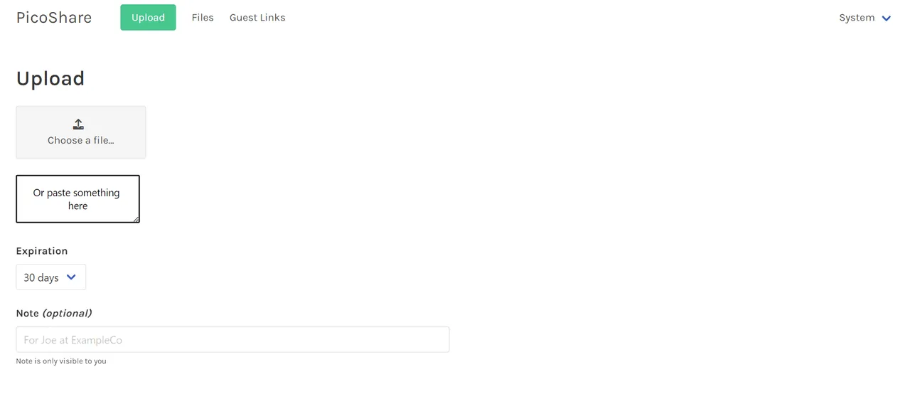 Picoshare screenshot 2