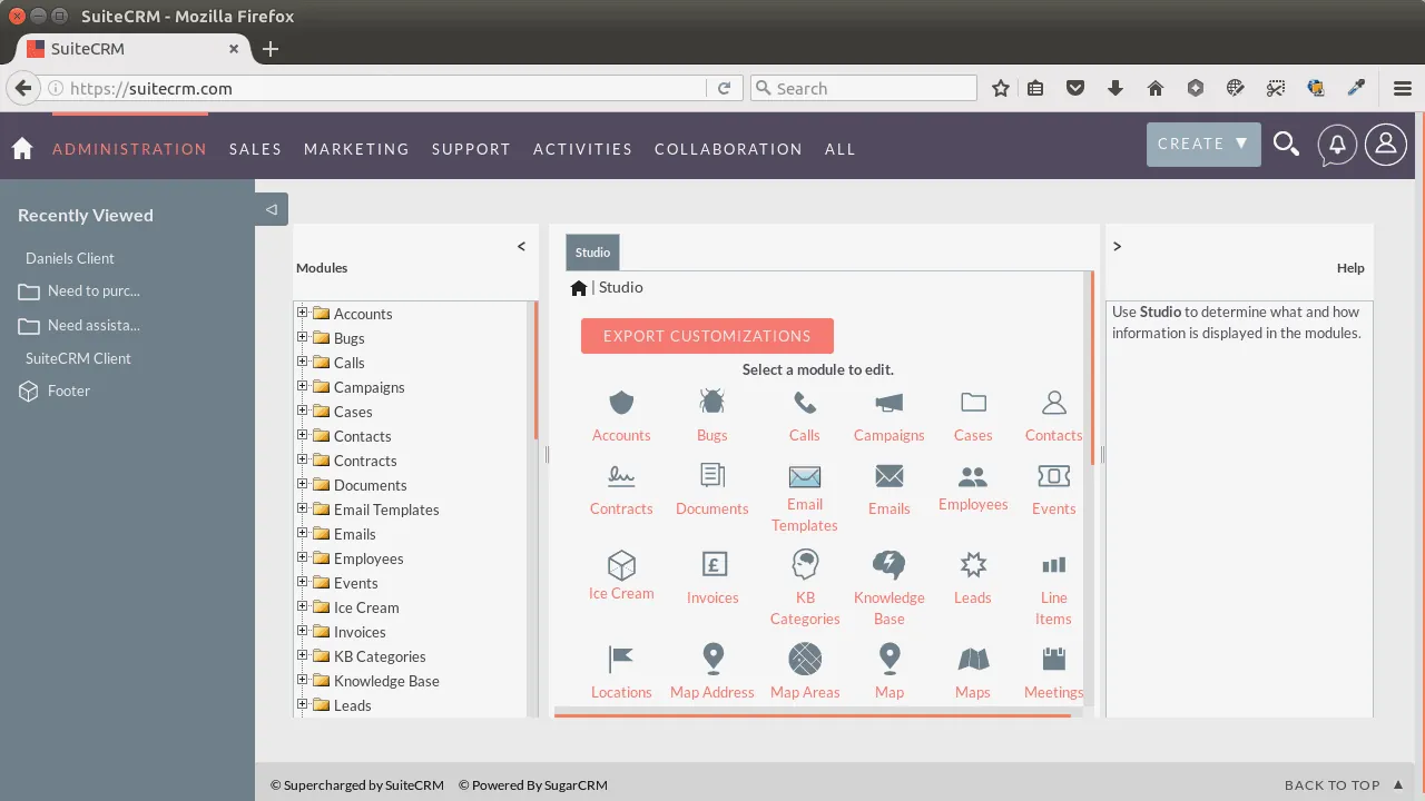 SuiteCRM interface