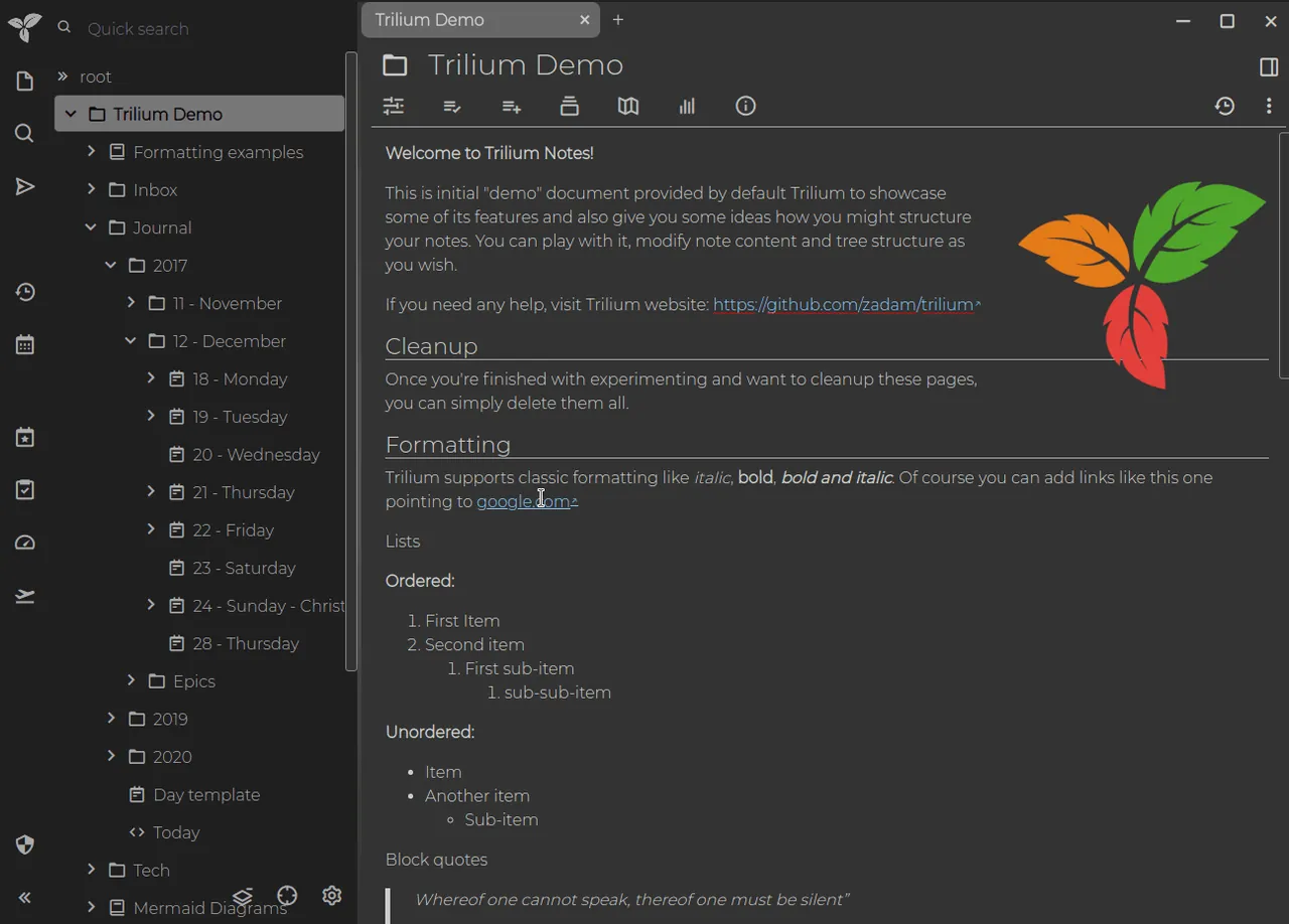 Trilium interface
