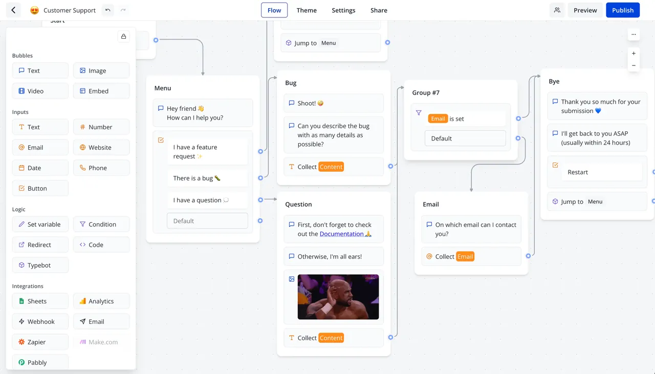 Typebot interface