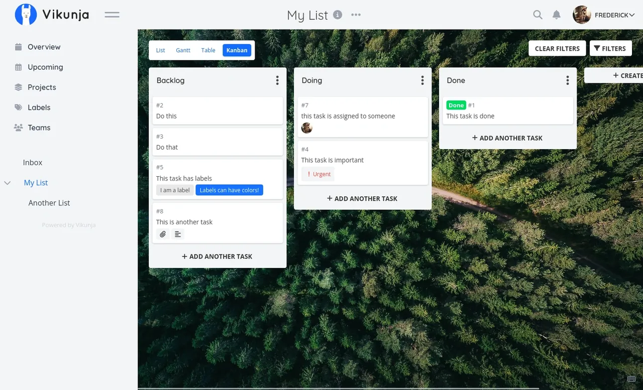 Vikunja interface
