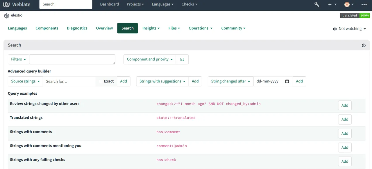 Weblate interface