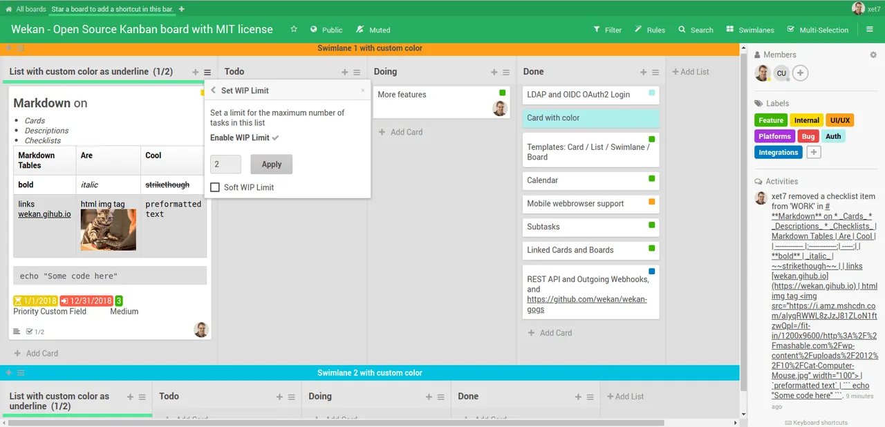 Wekan interface