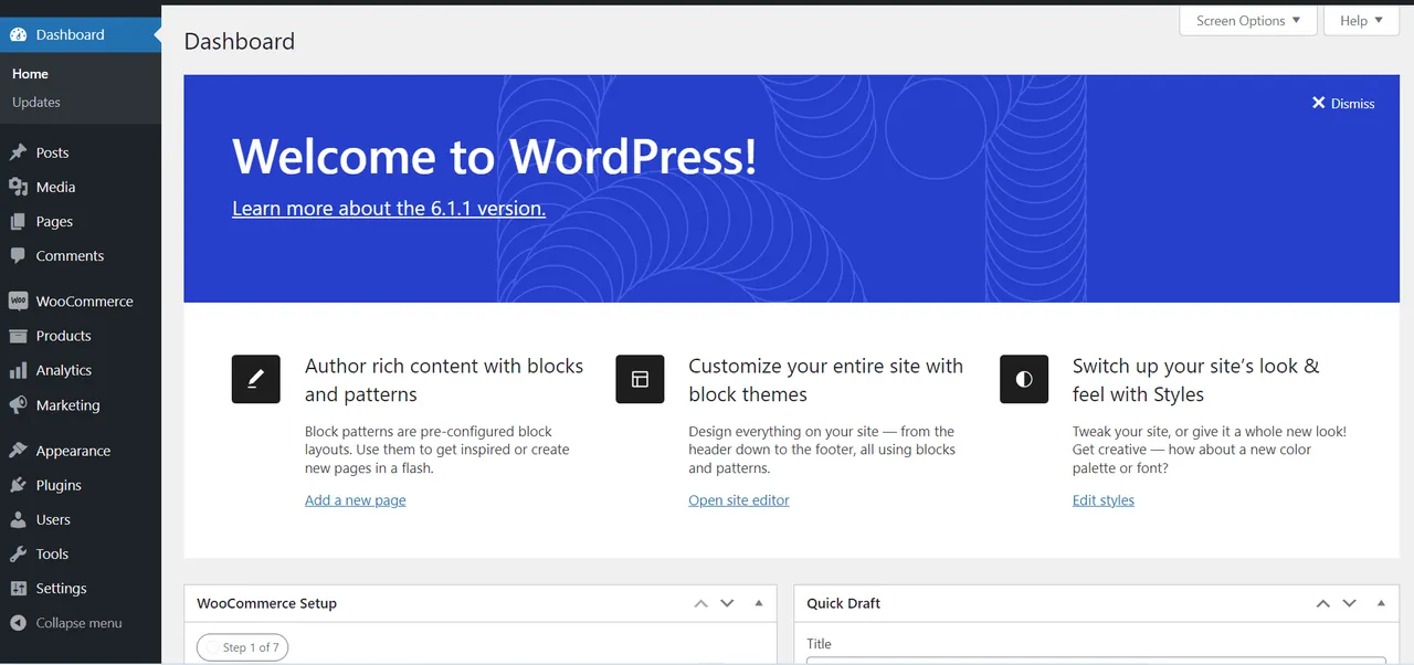 WooCommerce interface