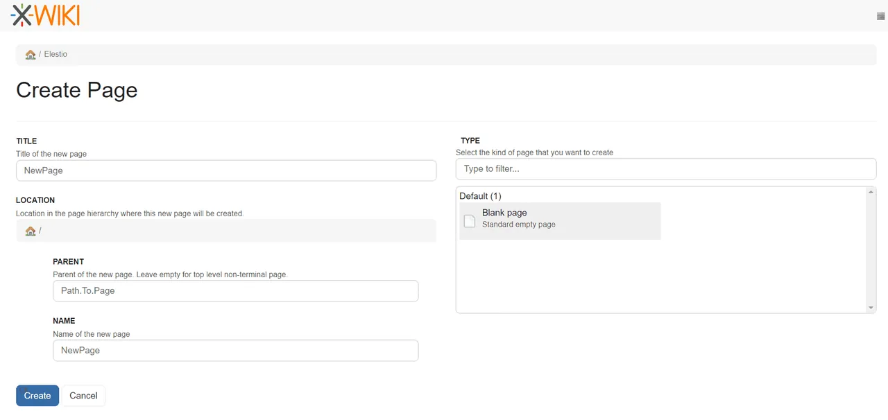 XWiki interface